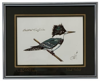1999 Charles "PoPo" Cosby Signed Print of Belted Kingfisher Framed