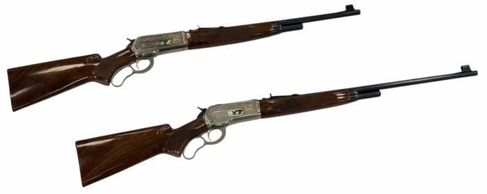Browning Miroku Model 71 High Grade Engraved .348 Win Rifle and Carbine Set