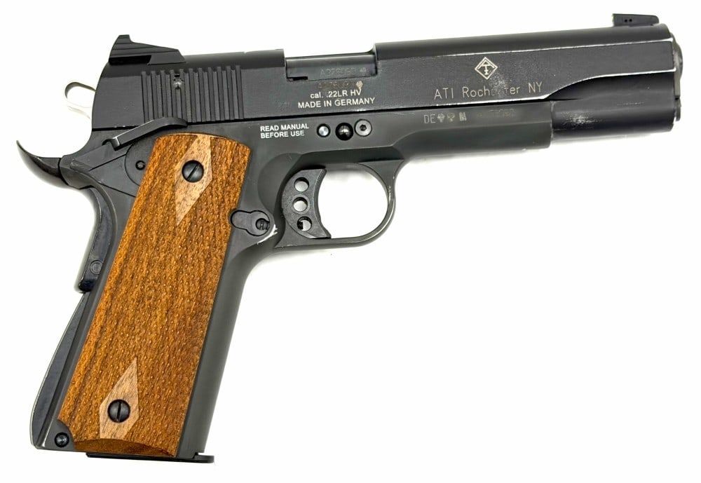 German Sport Guns Model 1911 .22 LR Semi-Automatic Pistol.: German Sport Guns Model 1911 .22 LR Semi-Automatic Pistol.? The German Sport Guns model 1911 semi auto pistol is in nice used condition.? Barrel measures 5 inches in length.? Slide does have a few wea
