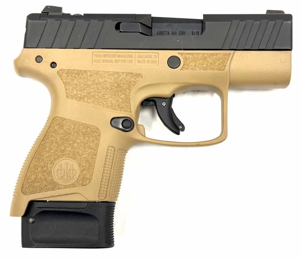 Beretta APX A1 .9mm Semi Automatic Pistol in Box: Beretta APX A1 .9mm Semi Automatic Pistol in Box.? The Beretta APX A1 .9mm semi automatic pistol is in very nice used condition.? Barrel measures 2 3/4 inches in length.? This is a two tone pistol, th