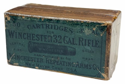 Sealed Winchester .32 Caliber Rifle Cartridge Ammo Box Full