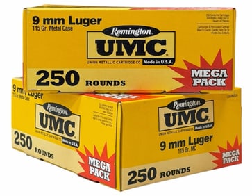 500 Rounds 9mm Luger Ammo Remington UMC NIB