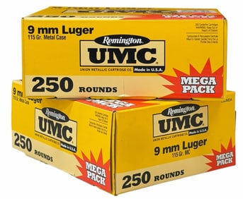 500 Rounds 9mm Luger Remington UMC Ammo NIB