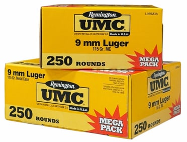 500 Rounds 9mm Luger Remington UMC Ammo NIB