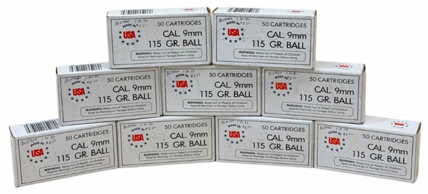450 Rounds Winchester Olin 9mm 115 Grain Ammo in Boxes