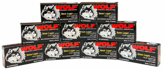 450 Rounds Wolf Performance 9mm Luger 115 Grain FMJ in Boxes