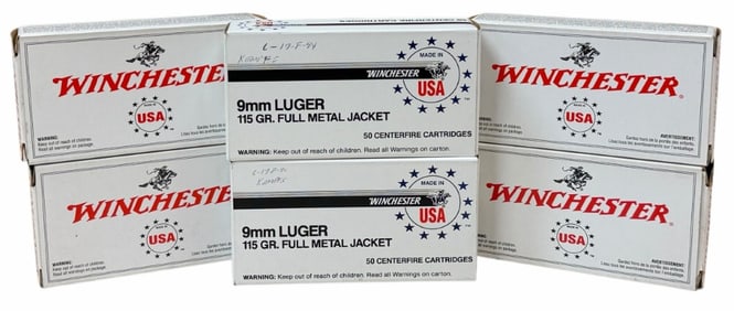 300 Rounds Winchester 9mm Luger 115 Grain FMJ in Boxes