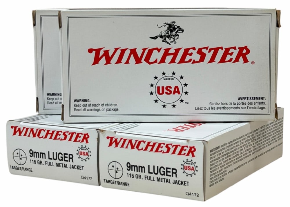 200 Reloaded Rounds 9mm Luger Winchester in Boxes: 200 Reloaded Rounds 9mm Luger Winchester in Boxes. This lot contains 4 boxes of Winchester 9mm luger reloaded ammunition in box. Each box contains 50 rounds.