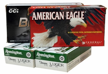 200 Rounds 9mm Luger Remington, Blazer, & American Eagle Ammo in Boxes