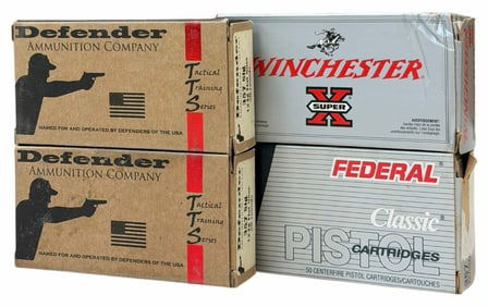 192 Reloaded 357 Magnum & Sig Winchester, Federal, and Defender Pistol Ammo in boxes