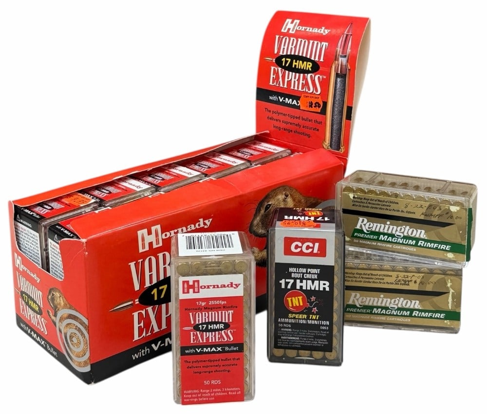 700 Rounds Hornady & Remington .17 HMR Magnum Rimfire Ammo: 700 Rounds Hornady & Remington .17 HMR Magnum Rimfire Ammo.? This lot contains 550 rounds Hornady .17 HMR V-Max Mags.? 100 rounds of Remington .17 HMR mags. 50 rounds of CCI 17 HMR hollow point.?