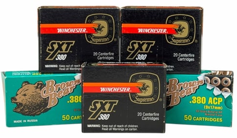 160 Rounds Winchester SXT & Brown Bear .380 Pistol Ammo