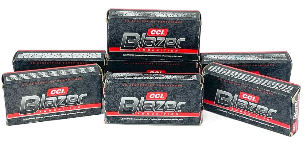 350 Rounds CCI Blazer Pistol Ammo. 40 S&W: 350 Rounds CCI Blazer Pistol Ammo. Lot has 7 boxes of 50 count 40 S&W 165 GR. TMJ In Good Condition.