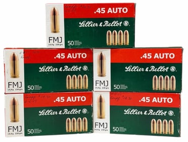250 Rounds Sellier & Bellot .45 Auto FMJ Ammo in Boxes