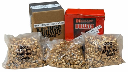 1,501 9mm RMR RN  Bullets & 700 Reloaded Hornady Rounds 115 Grain
