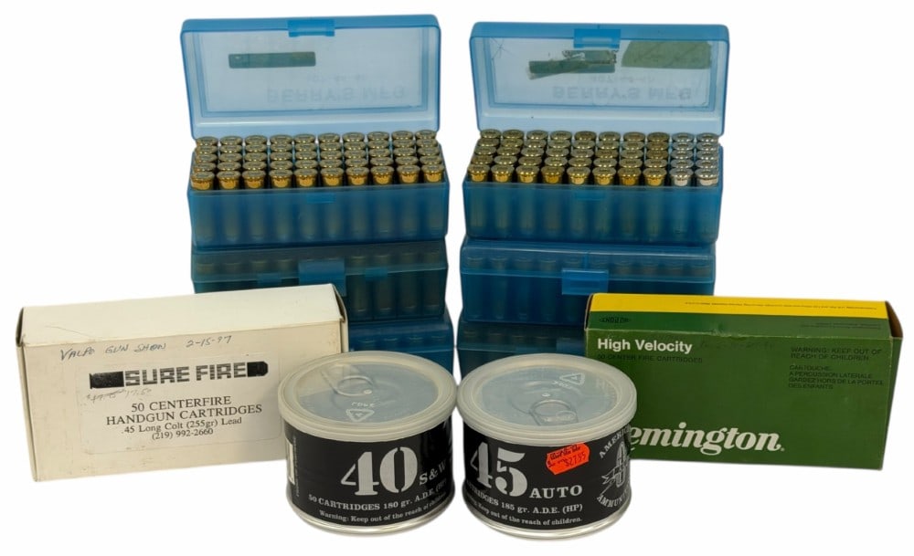 500 Reloaded .45 Auto & .45 Colt Pistol Ammo: 500 Reloaded .45 Auto & .45 Colt Pistol Ammo.? 200 reloaded rounds are .45 Colt.? 300 rounds 45 auto.? Ammo is in very nice used condition.?