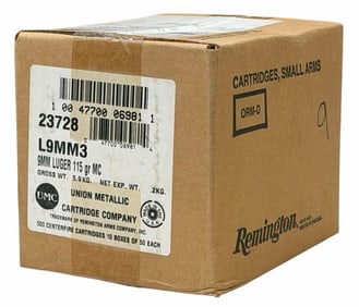 500 Rounds Remington UMC 9mm Luger 115 Grain in Case