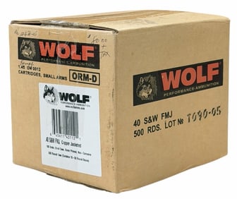 500 Rounds Wolf Performance .40 S&W FMJ Ammo in Case