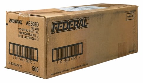 500 Rounds Federal 308 Win FMJ Boat Tail in Case