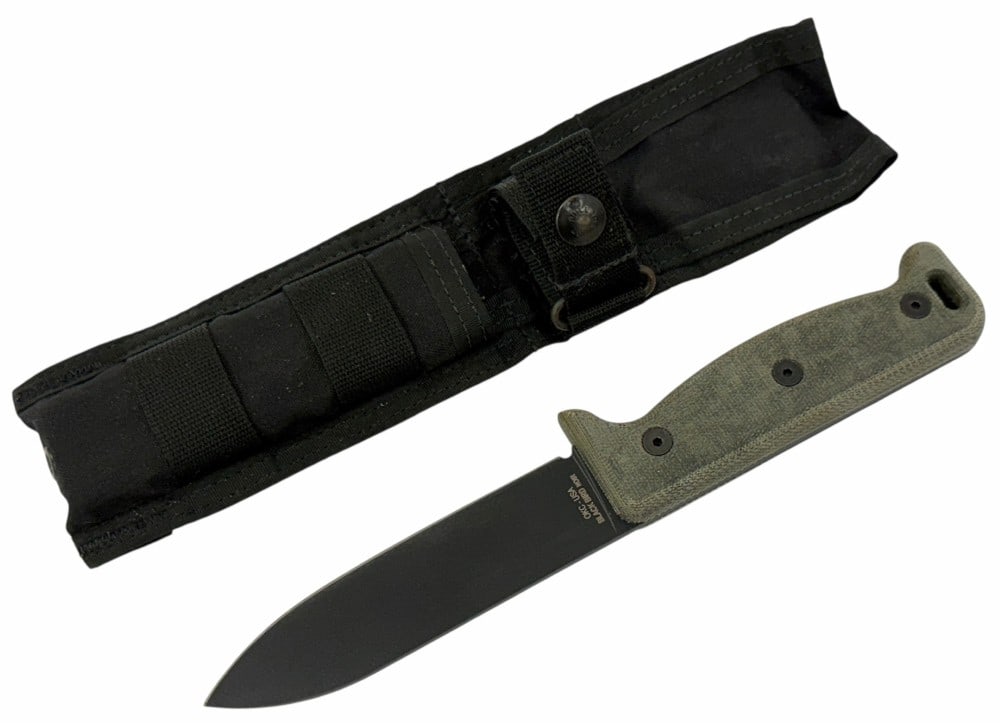 Ontario OKC Black Bird Noir Fixed Blade Knife With Nylon Sheath: Ontario OKC Black Bird Noir Fixed Blade Knife With Nylon Sheath. This Ontario OKC Black Bird Noir fixed blade knife is in very good like new condition. It comes with a black nylon sheath. The blade me