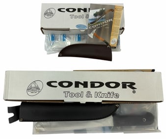 NIB Condor Kumunga Fixed Blade Knife w/ Leather Sheath & Condor Buschcraft Basic Fixed Blade Knife