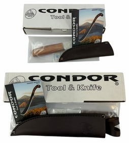NIB Condor Hudson Bay Fixed Knife w/ Leather Sheath & Condor Bushcraft Basic Fixed Knife w/ Leather