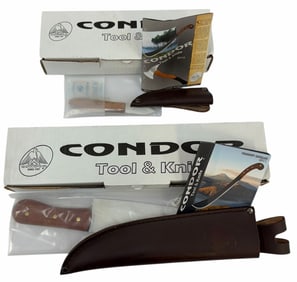 NIB Condor Hudson Bay Fixed Knife w/ Leather Sheath & Condor Bushcraft Basic Fixed Knife w/ Leather