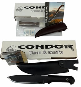 NIB Condor Varang Fixed Knife w/ Leather Sheath & Condor Bushlore Fixed Knife w/ Leather Sheath