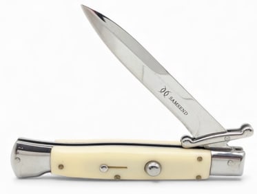 Samsend Synth White Swing Guard Stiletto Switchblade Knife