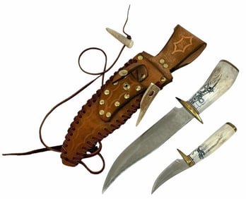 Ken Richardson Knife Set Deer Antler Handle In Sheath