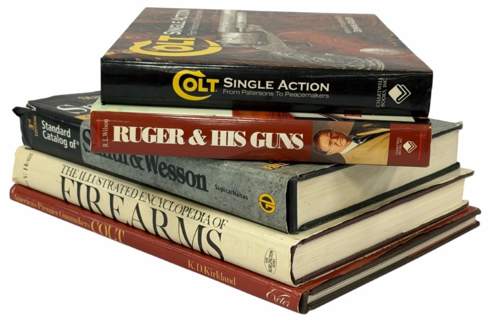 5 Colt , Ruger, Smith & Wesson and Military Firearms Book Collection.: 5 Colt , Ruger, Smith & Wesson and Military Firearms Book Collection.? A very nice reference book collection and great reading.? Ruger & His Guns is a hardback by R.L. Wilson, if you ever wanted to kn
