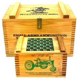 Winchester And John Deere Wooden Ammo Boxes