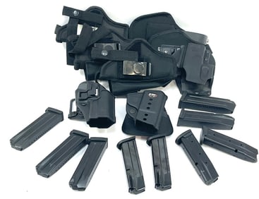 Group of Sig Sauer, Beretta and H&K 9mm Pistol Magazines with Holster Collection