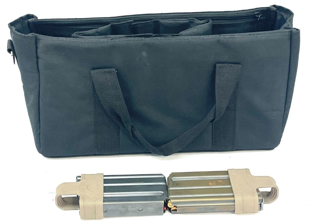 40 Reloaded .223 Caliber Rounds in Colt Magazines with Mag Case: 40 Reloaded .223 Caliber Rounds in Colt Magazines with Mag Case.? This lot contains two Colt 20 rd mags that are full of Lake City 223 rifle ammo.? Lot comes with a black case to store your magazines.