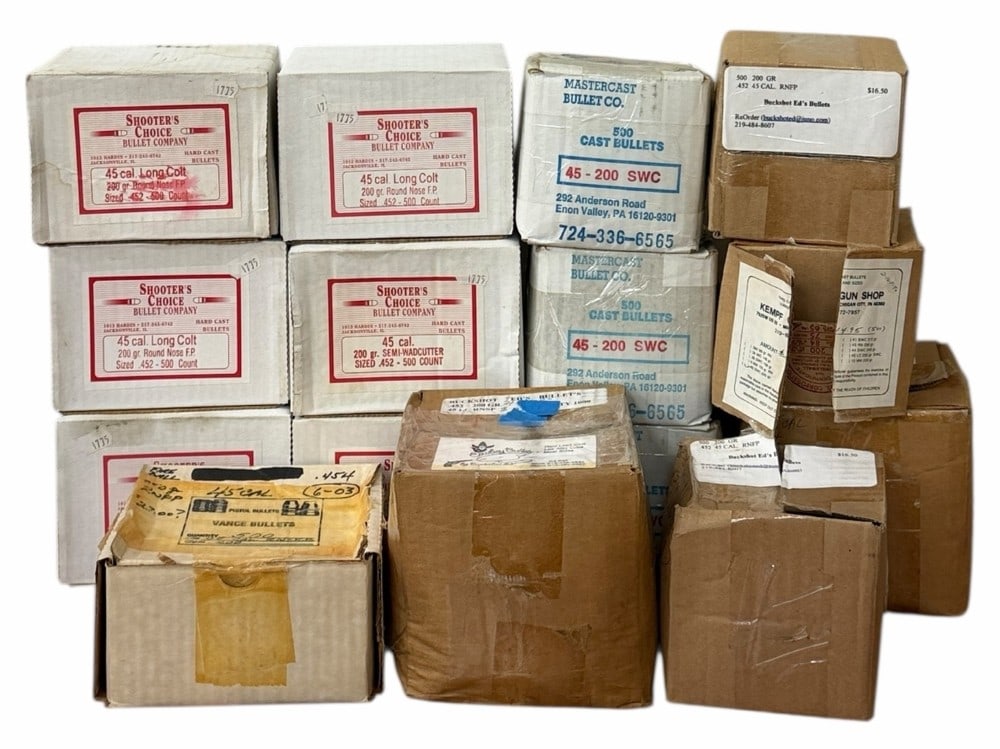5000 Lead Bullets In 45 Caliber.: 5000 Lead Bullets In 45 Caliber. Bullets Include 200 gr. RNFP, SWC, RNSP In Different Brands Such as Shooters Choice, Master Cast, Buckshot Eds.