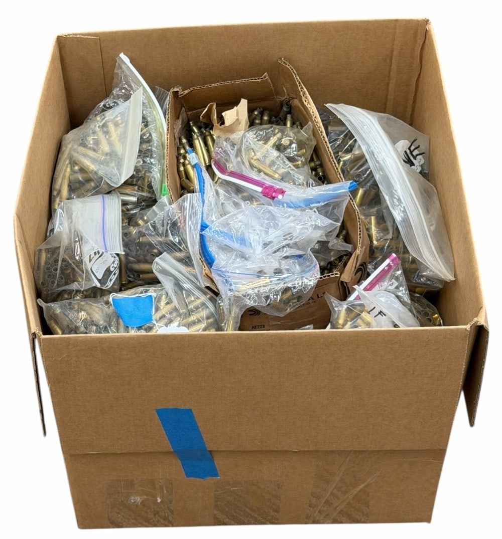 110.2 Pounds Pistol and Rifle Range Brass: 110.2 Pounds Pistol and Rifle Range Brass.? Lot contains 110.2 pounds of pistol and rifle range brass. Some of the brass has been cleaned and shined.? Buyer is responsible to arrange shipping due to w