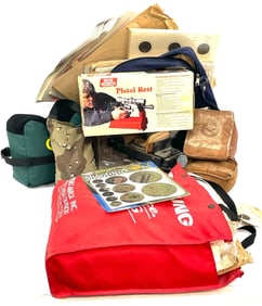 5 Quality Pistol Shooting Bags, 2 Pistol Rests and Paper targets