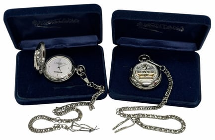 Pair of Montana Silversmith Browning 125th Anniversary Pocket Watches