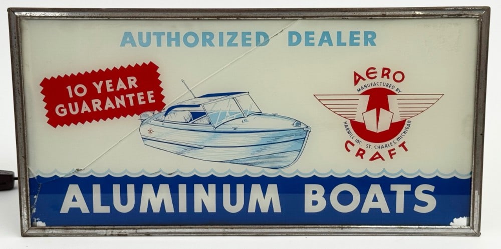 Vintage Aero Craft Aluminum Boats ROG Lighted Glass Counter Dealer Display Sign (1 of 7)