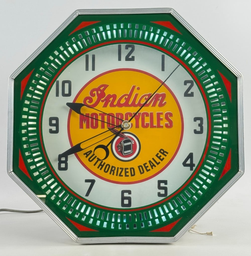 Indian Motorcycles Authorized Dealer Custom Neon Clock w/ Illusion Spinner Wheel (1 of 9)