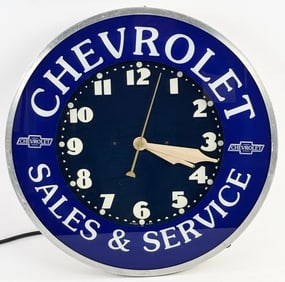 Restored Vintage Chevrolet Dealership Neon Glo Dial Style Advertising Clock