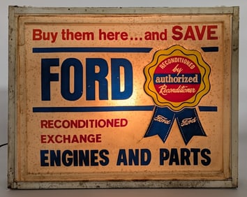 Vintage Ford Engine & Parts Embossed Lighted Dealership Sign