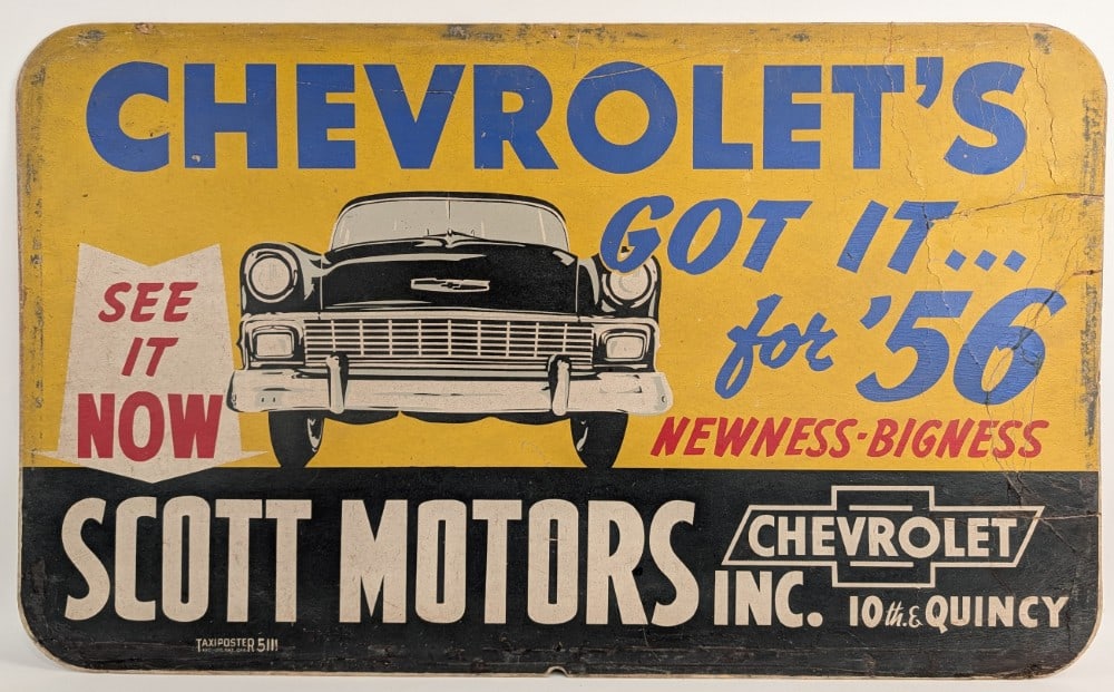 3ft Original 1956 Chevrolet Scott Motors Dealership Sign (1 of 14)