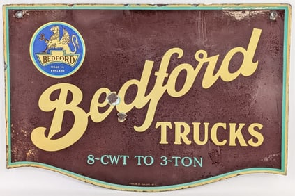 Vintage DSP Bedford Trucks Dealership Advertising Sign w/ Griffin Graphics