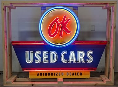 Custom OK Used Cars Neon Sign w/ Flasher