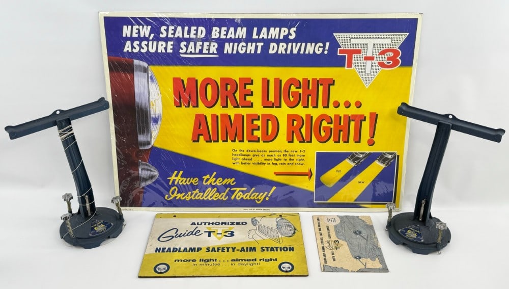 Vintage Guide T-3 Auto Headlamp Station Advertising Lot / Masonite Sign / Poster & More (1 of 12)
