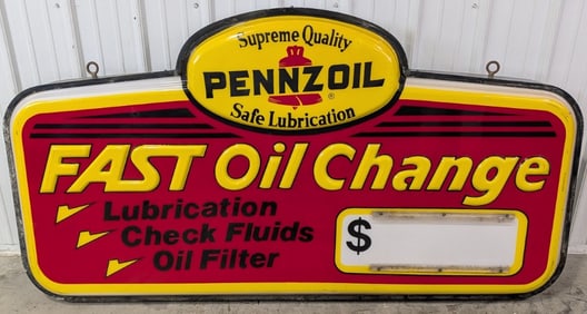 6ft Vintage Pennzoil Fast Oil Change Lighted Embossed Lexan Sign