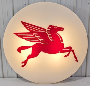 Large 4ft Vintage Mobil Gas Station Pegasus Lexan Lighted Advertising Sign