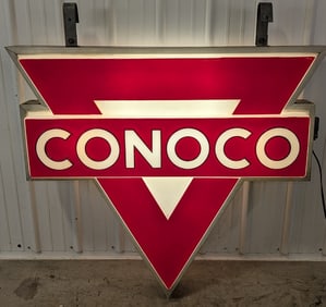 Large 4-1/2ft Vintage 1960s CONOCO Gas Station Heavily Embossed 2-Sided Lighted Lexan Sign