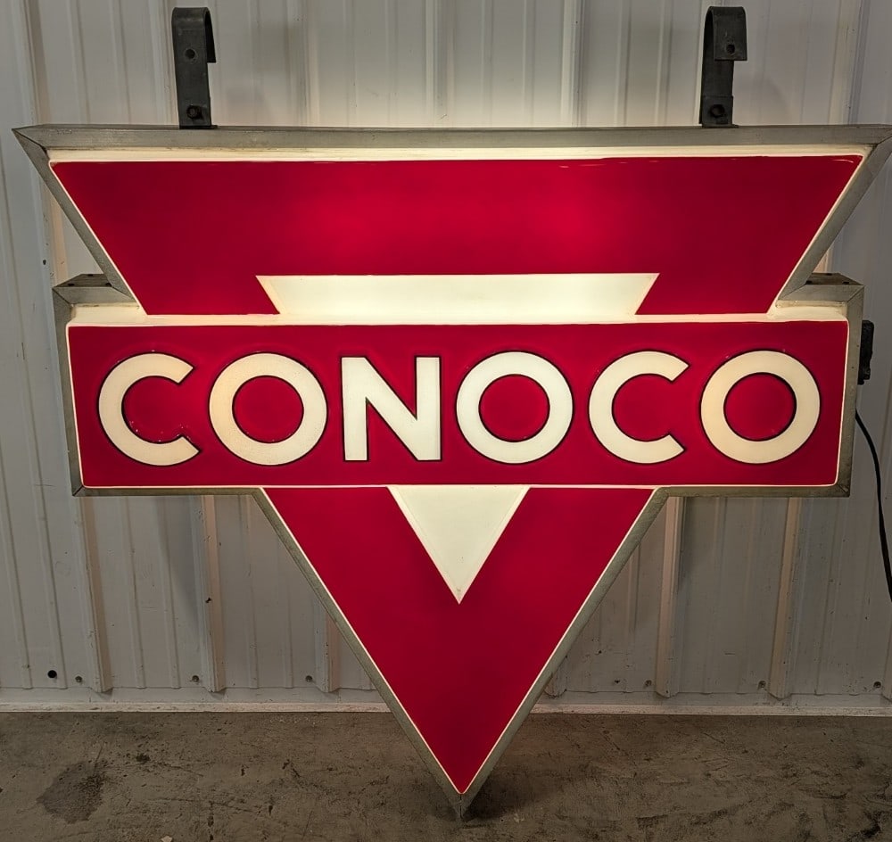 Large 4-1/2ft Vintage 1960s CONOCO Gas Station Heavily Embossed 2-Sided Lighted Lexan Sign (1 of 20)